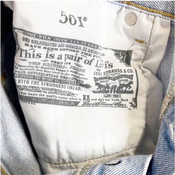 Levi's Denim Jean Shorts with Raw Hem Distressed Light Washed Size 32 - Picture 4 of 5